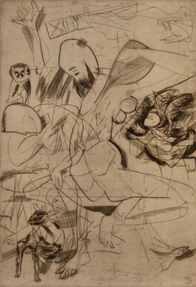Somnath Hore Untitled (Bearded Man with Owl)