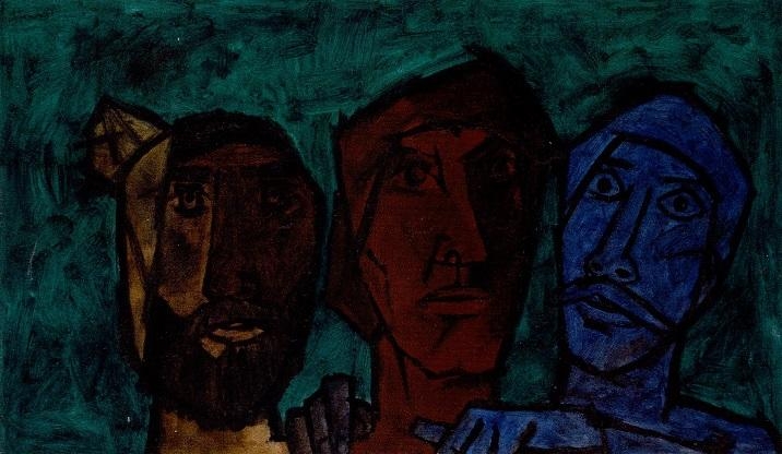 M.F. Husain UNTITLED (HEADS - GREEN)