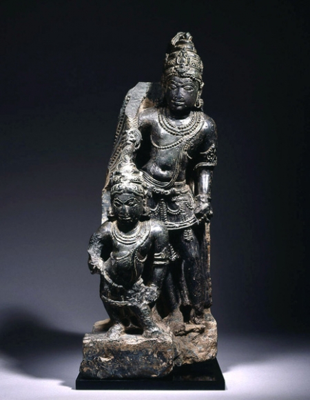 A Pair of Black Stone Attendants