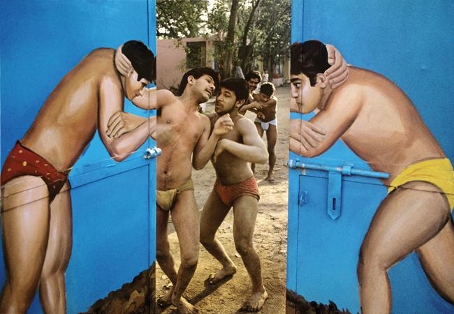 Raghu Rai Wrestlers in a Akhara, Delhi