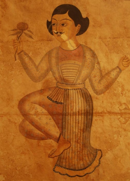 Kalighat Painting UNTITLED (MAN WITH FLOWER)