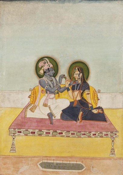 Indian Miniature KRISHNA AND RADHA EXCHANGING BETEL