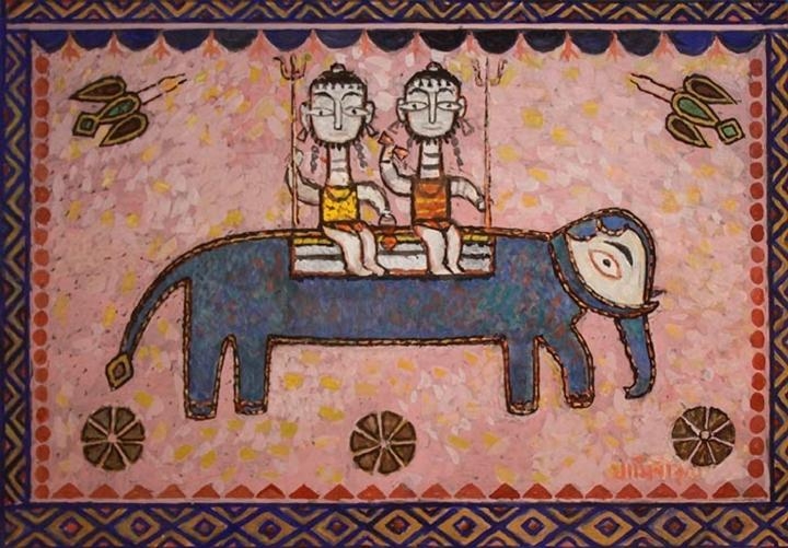 Jamini Roy UNTITLED (TWO FIGURES ON ELEPHANT)