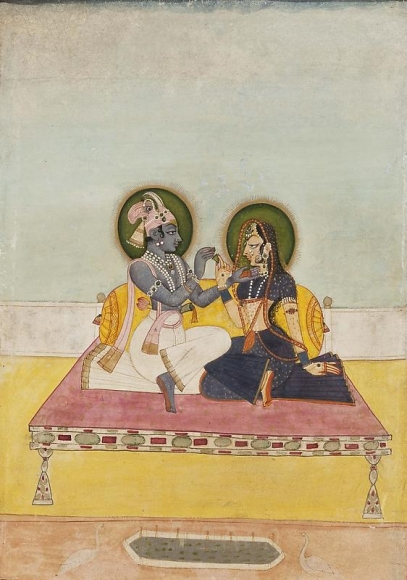 Indian Miniature KRISHNA AND RADHA EXCHANGING BETEL