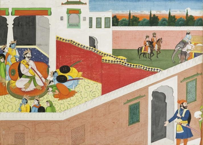 An Illustration to the Ramayana Series: Rama, Lakshmana and Sita Bid Farewell to King Dasaratha