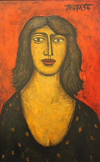 FN Souza WOMAN IN RED DRESS (PORTRAIT OF L.K.)