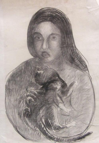 Manjit Bawa UNTITLED (WOMAN WITH CAT)
