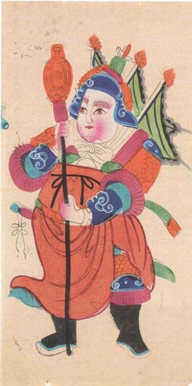 Kalighat Painting GUARDIAN FIGURE (RED)