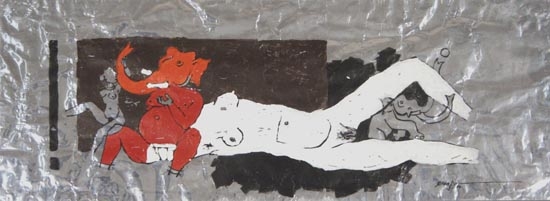 M.F. Husain Frolicking Ganesh (Untitled Elephant and Woman)