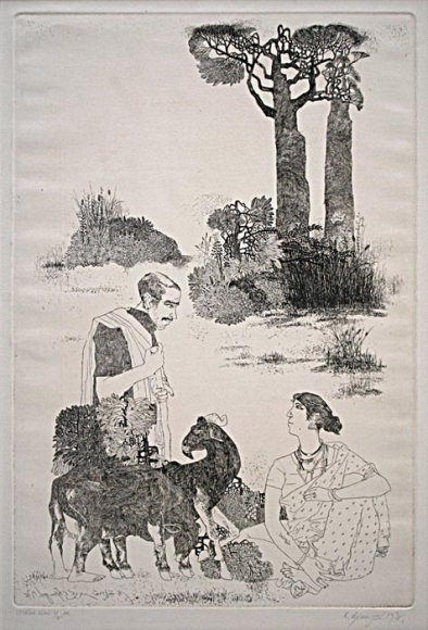 Laxma Goud, Man with Goats and Seated Woman