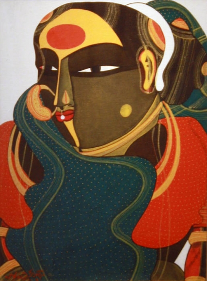 T. Vaikuntam LADY WITH GREEN SARI