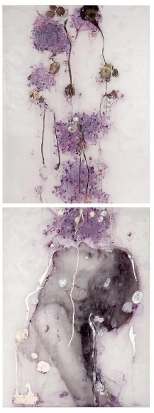 Elderberries carved, engraved, silvered and painted plexiglass, paper