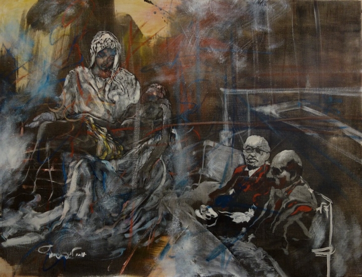 Uri Lifshitz Israeli Artist Pieta oil on Canvas Signed in Hebrew