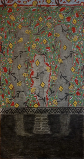 Asad Azi Israeli Artist untitled 1996 oil on canvas 62 x 32.5 inches Signed and Dated