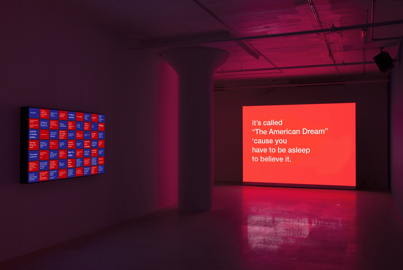 Tony Cokes, Installation view, On Non-Visibility, Greene Naftali, New York, 2018