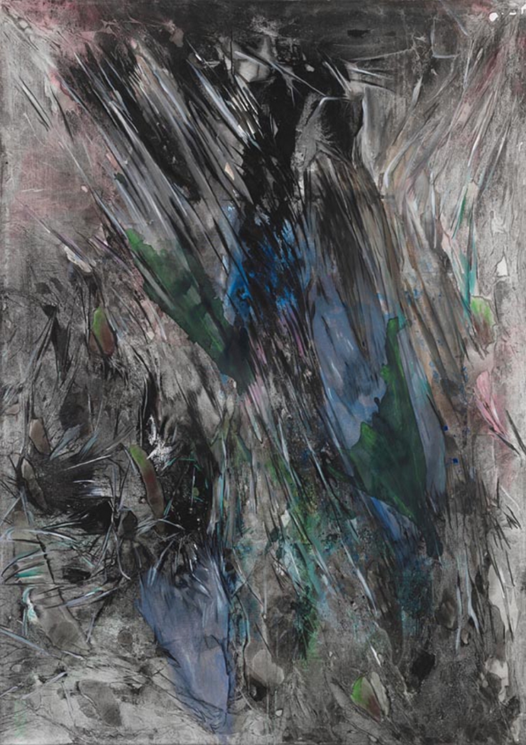 Ohne Titel, 2011, Watercolor, ink, pastel, oil, and acrylic on canvas, 78 3/4 x 55 1/4 inches