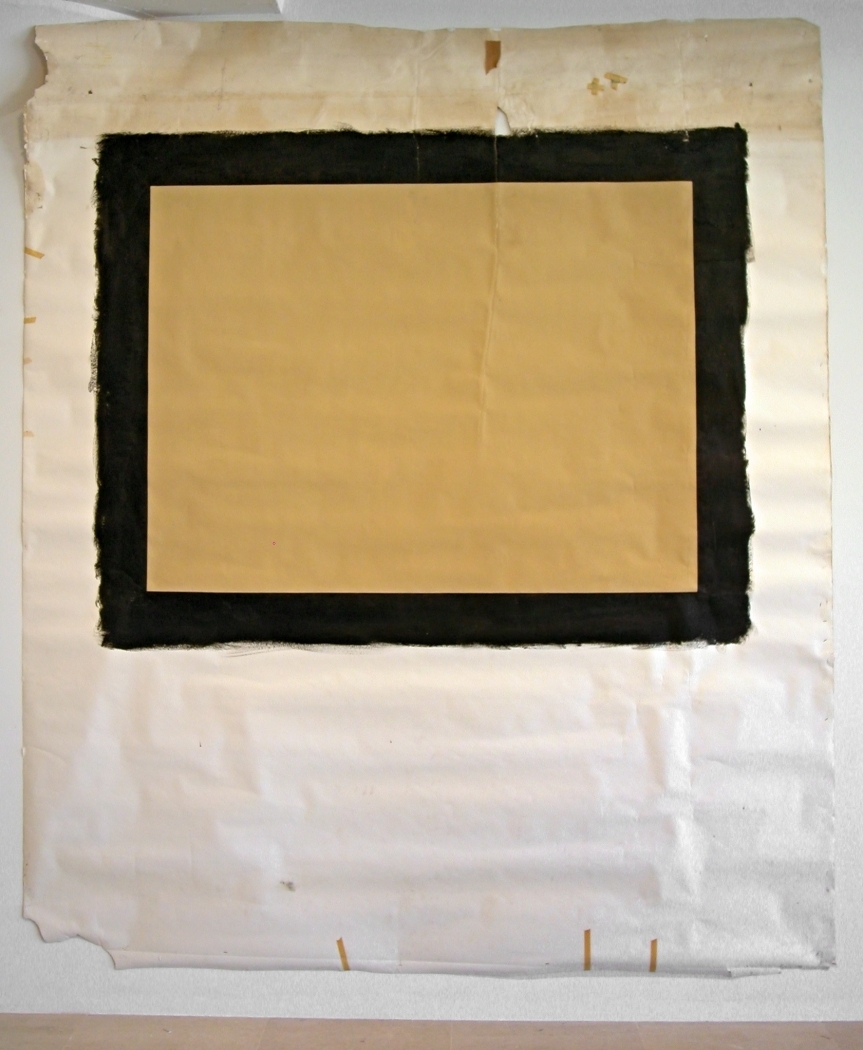 Tony Conrad Yellow Movie 4/3/73, 1973 Emulsion: Honey beige low lustre enamel, water base, tinted midtone base Base: Studio white seamless paper 126 1/2 x 107 inches