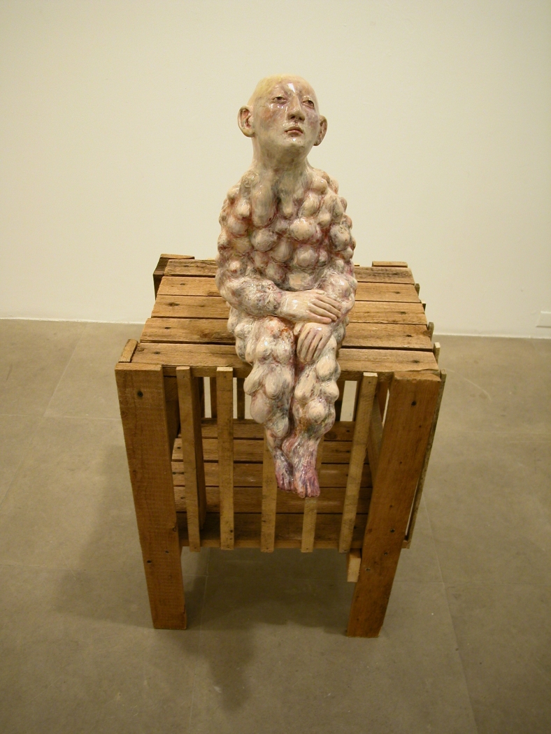 Paloma Varga Weisz, Ohne Titel, 2003, clay, enamel and wood, 65 x 24 x 23 inches