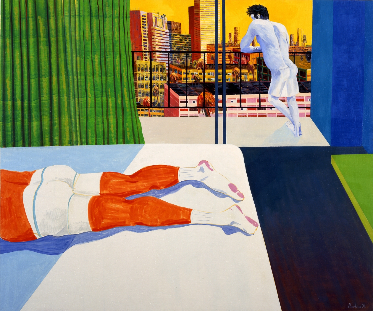 Sunburn (spitting off the balcony), 2006, oil on linen, 60 x 72 inches