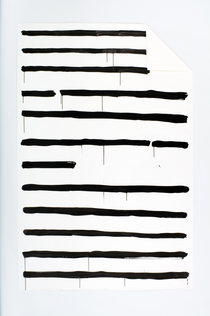 The body of Oh Untitled (truetype font), 2009, ink on paper and mixed media, 91 x 58 3/4 inches