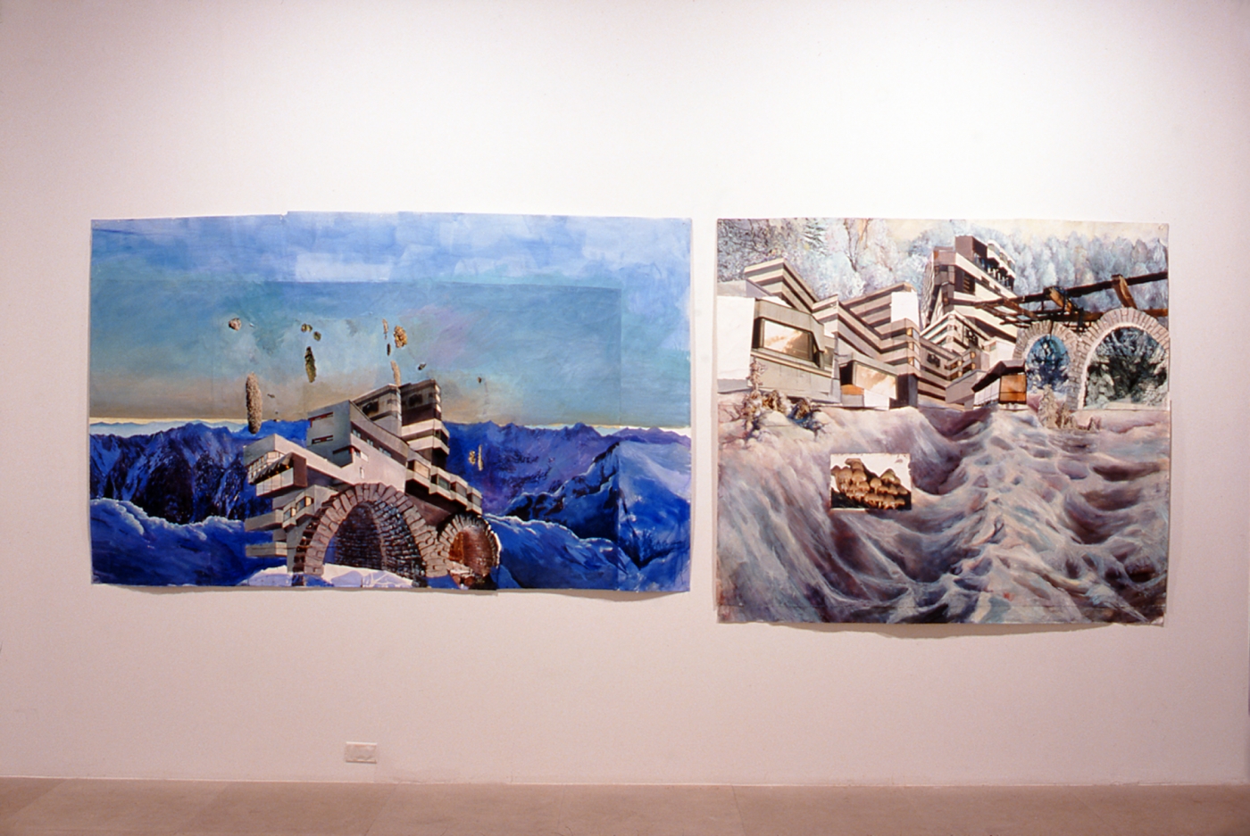 Amelie von Wulffen, Untitled & Untitled, 1998, Acrylic and photocollage on cardboard and paper, 55 x 78 3/4 inches, 57 86 1/2 inches