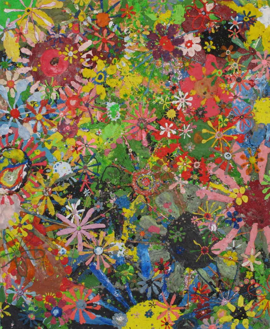 Flower painting, 2009, plasticine on wood panel, 49 1/2 x 40 1/2 x 3/4 inches