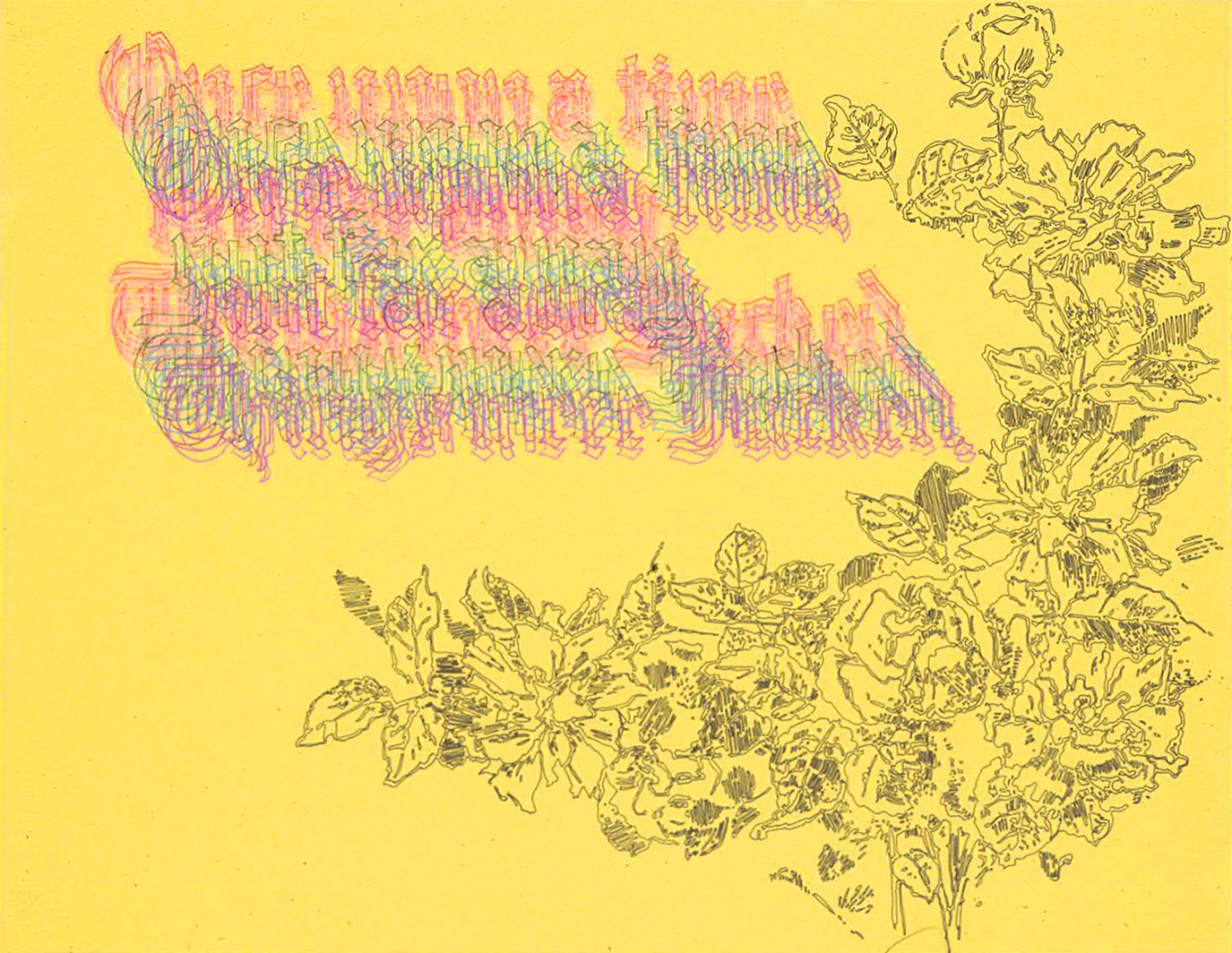 Yellow (Once upon a time, not long ago, things were fucked), 2001, Ink on fluorescent paper, 11 x 14 inches