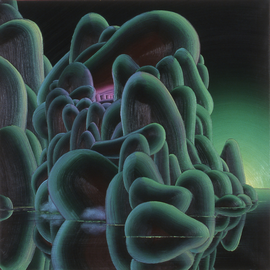 Christian Ward, Green Monument with Green Sunset, 2003, Oil on canvas, 34 x 34 inches