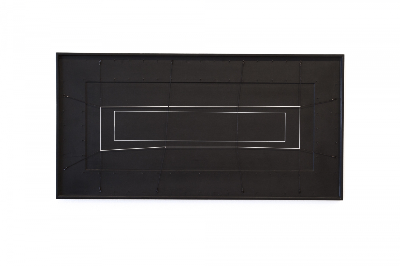 Gianni Colombo, Spazio Elastico, 1974, Acrylic on panel with elastic, 15 3/4 x 31 1/2 x 4 inches
