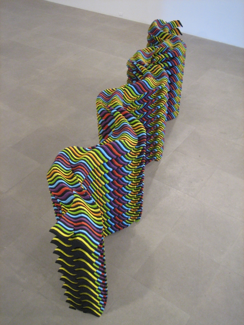 Ara Peterson, Standing Waves, 2004, wood, acrylic, 45 x 168 x 30 inches