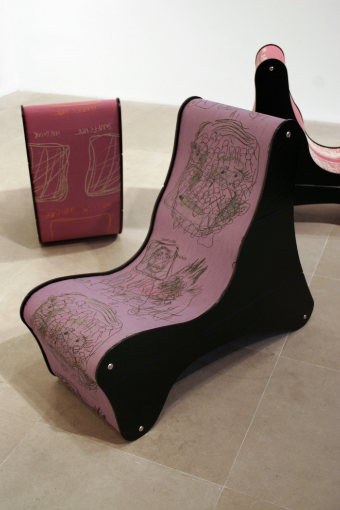Bjarne Melgaard, Kiesler Correalistic Chair, 2008, 43 x 20 x 40 inches, Installation view, Greene Naftali, New York, 2008