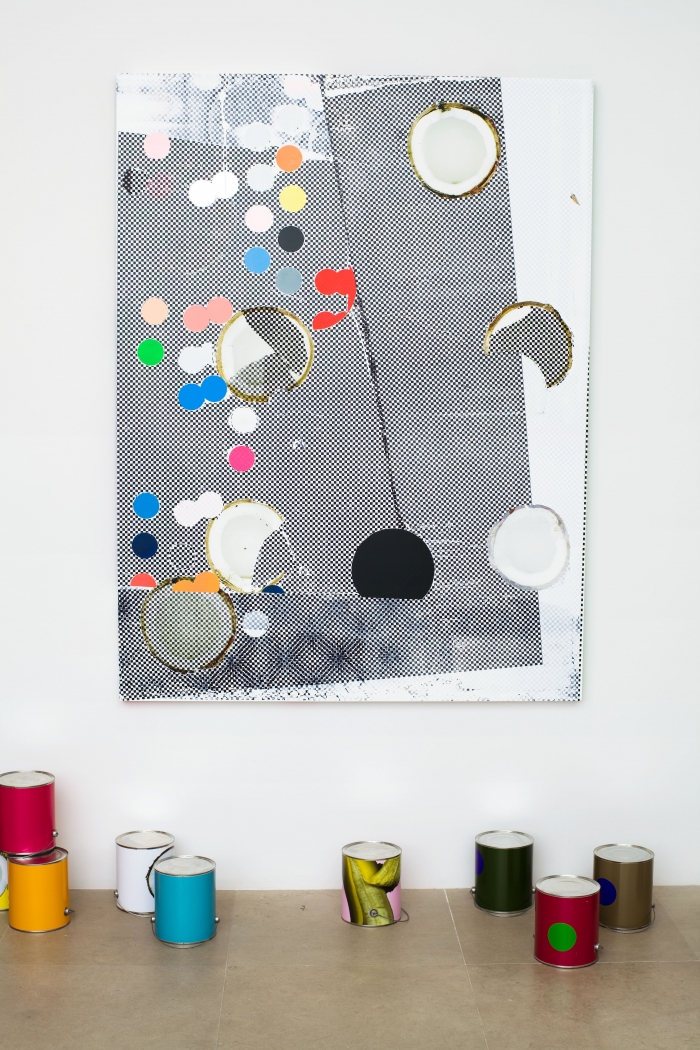 Guyton\Walker, Untitled, 2009, Paint, silkscreen, and digital inkjet print on canvas, 69 x 52 x 2 inches, Installation view, Greene Naftali, New York, 2009