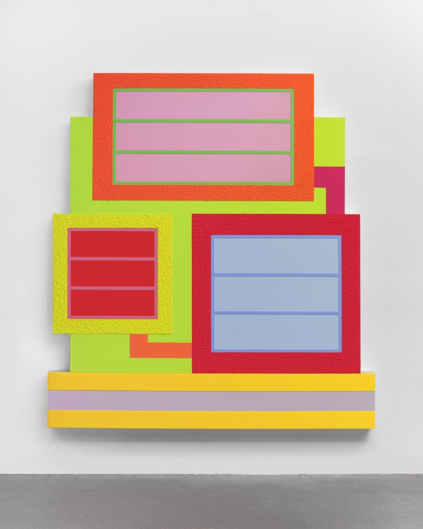 Peter Halley, Hesperos, 2019. Acrylic, fluorescent acrylic and Roll-a-Tex on canvas.