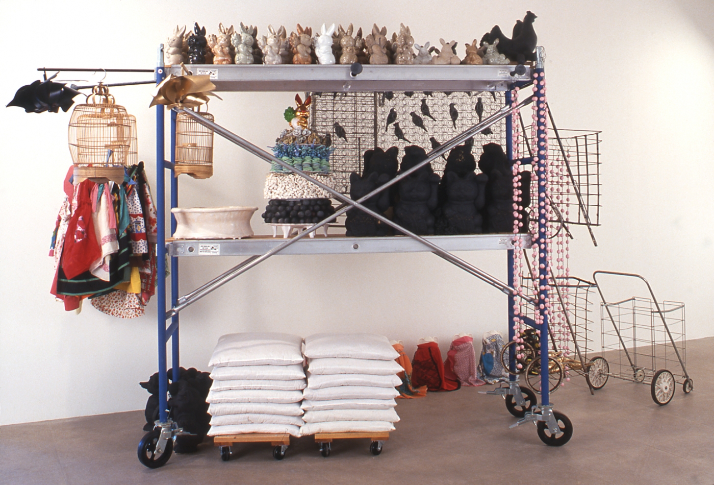 Yoko Inoue, Stories on the Move II, 2000, mixed media, ceramics, fabric, steel scaffolding, dimensions variable