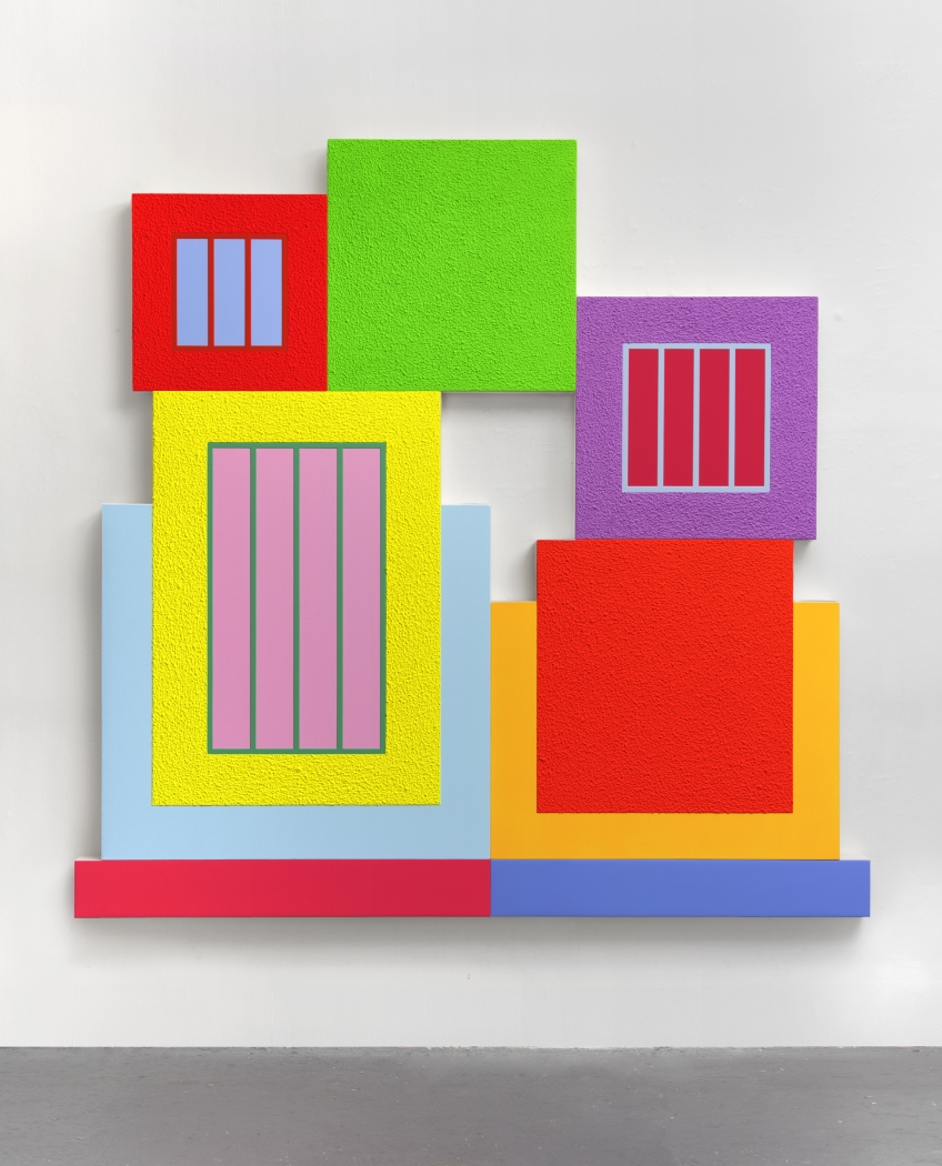 Peter Halley, Helicon, 2019. Acrylic, fluorescent acrylic and Roll-a-Tex on canvas