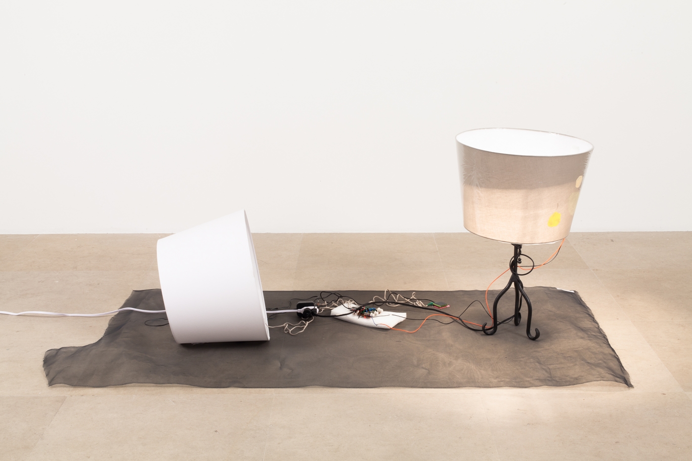 Josef Strau The Great Gatsby Commands You, 2012 Poster, 2 lamps, sound on iPod, 2 speakers, dvd with 19 slides and wire mesh Dimensions variable
