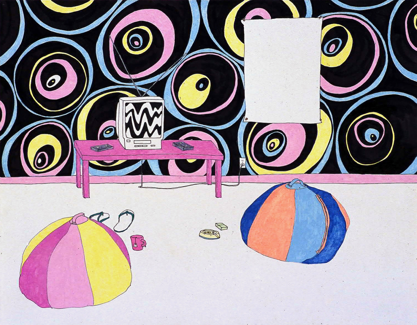 Beanbags, 2001, Ink on paper, 11 x 14
