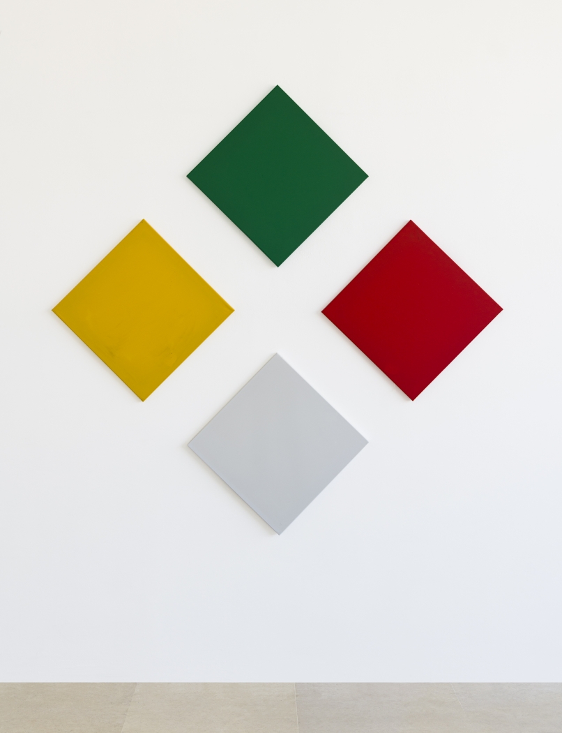 Konrad Lueg 24 variations of a picture from four different coloured squares for the same hanging scheme (includes drawing), 1966