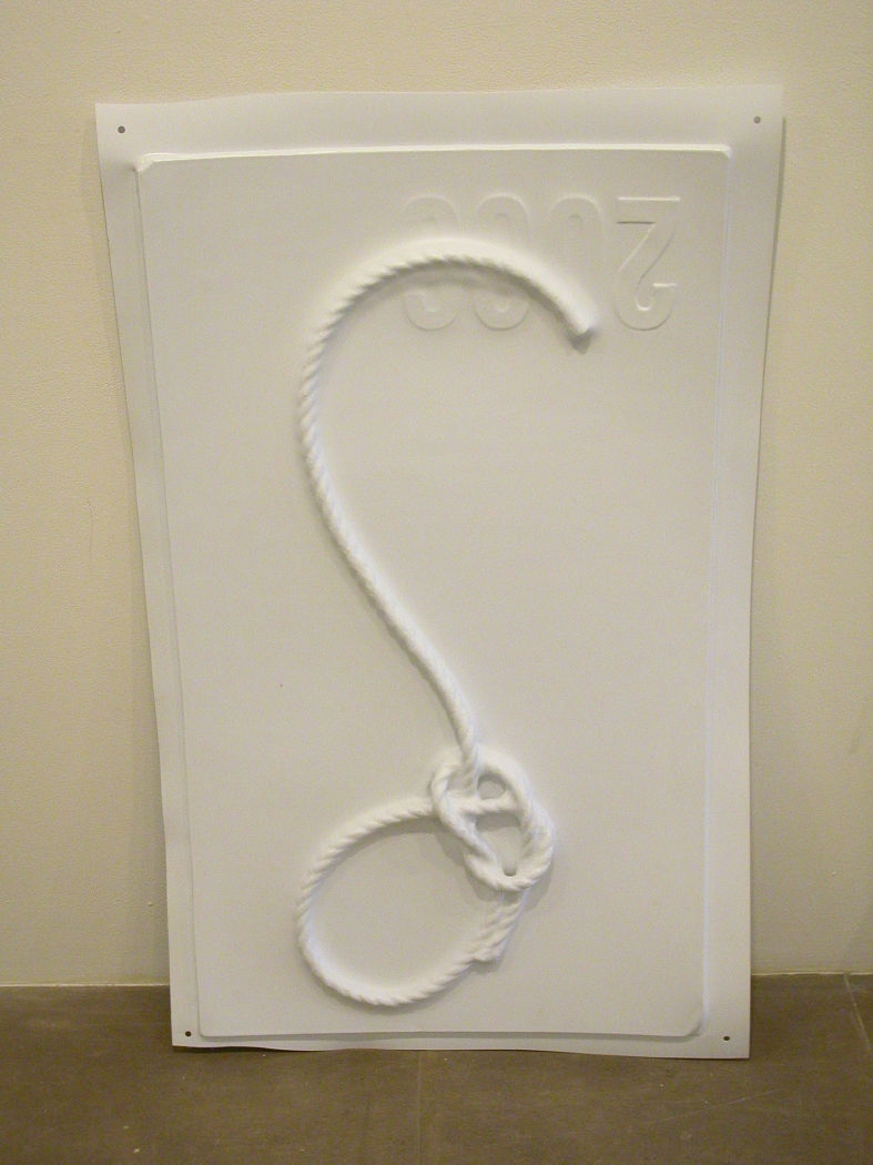 Seth Price, Untitled, 2006: Knots: Squares, Bowline, Sheepshank, Granny (detail), vacuum-formed polystyrene, rope, ink