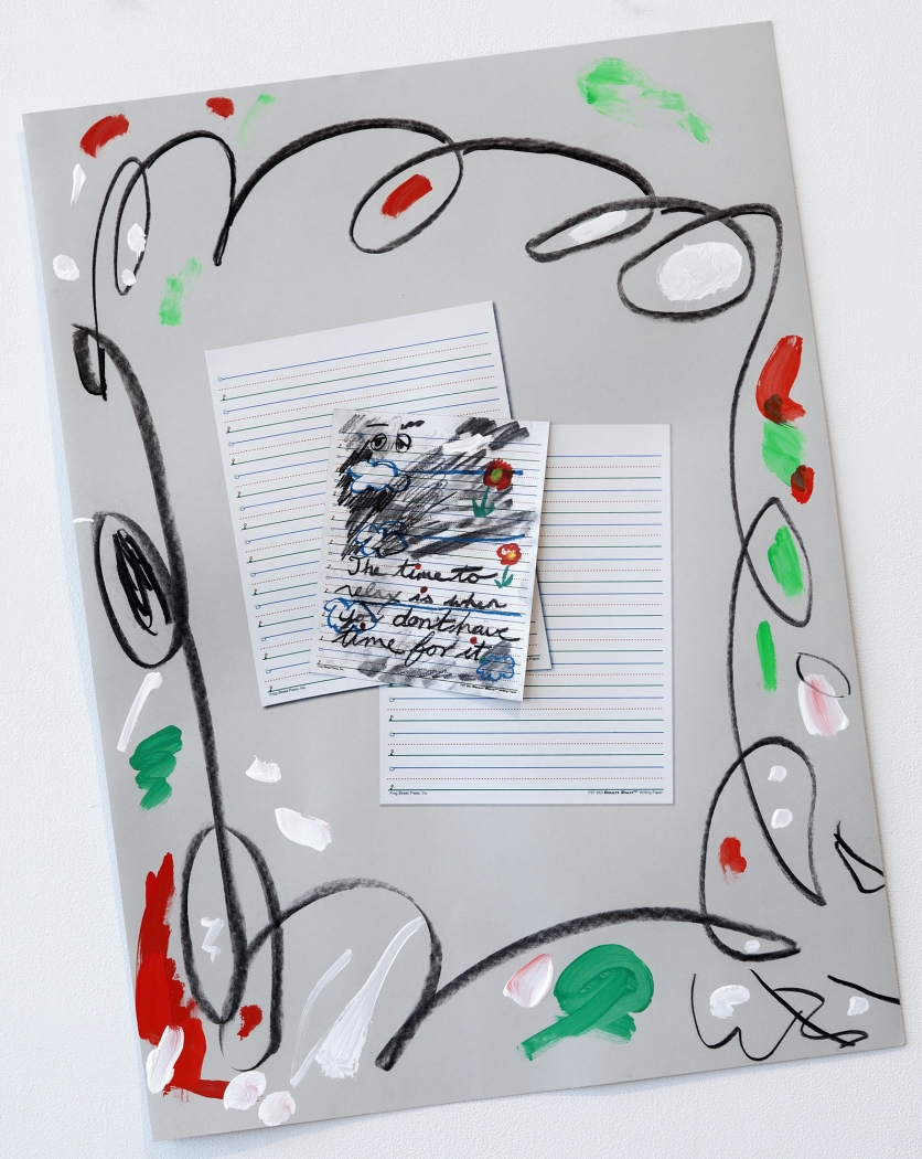 Laura Owens Untitled, 2015 Flashe, charcoal, screenprinting inks, collage, pastel on paper 29 7/8 x 22 inches (75.9 x 55.9 cm)