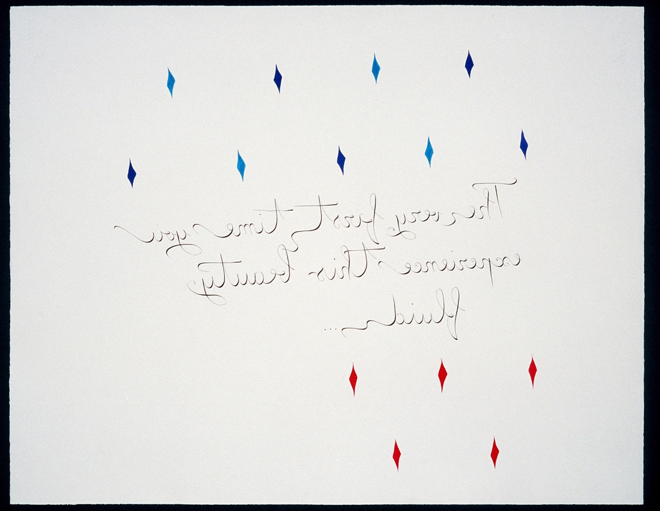 Guy de Cointet, The very first time you experience this beauty fluid, 1983, Pencil and watercolor on paper, 20 x 25.75 inches