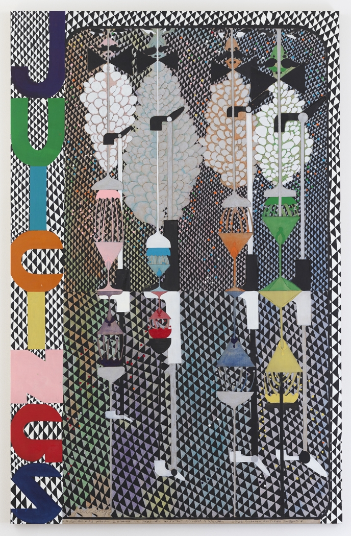 Chris Ofili, Juicings, 2018, Oil and charcoal on linen, 122 1/4 x 78 3/4 inches (310.5 x 200 cm)