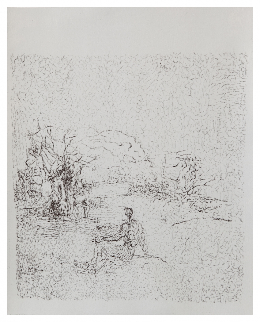 Sergej Jensen Narcissus, 2015 Charcoal on paper Paper: 11 x 8 3/4 inches (27.9 x 22.2 cm) Frame: 13 3/4 x 11 3/8 inches (34.9 x 28.9 cm)