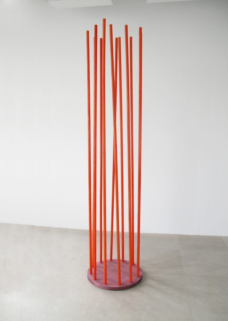 Trans Column 6 (violet and orange), 2009, wood, gouache, oil, 94 1/2 x 22 1/2 x 22 1/2 inches