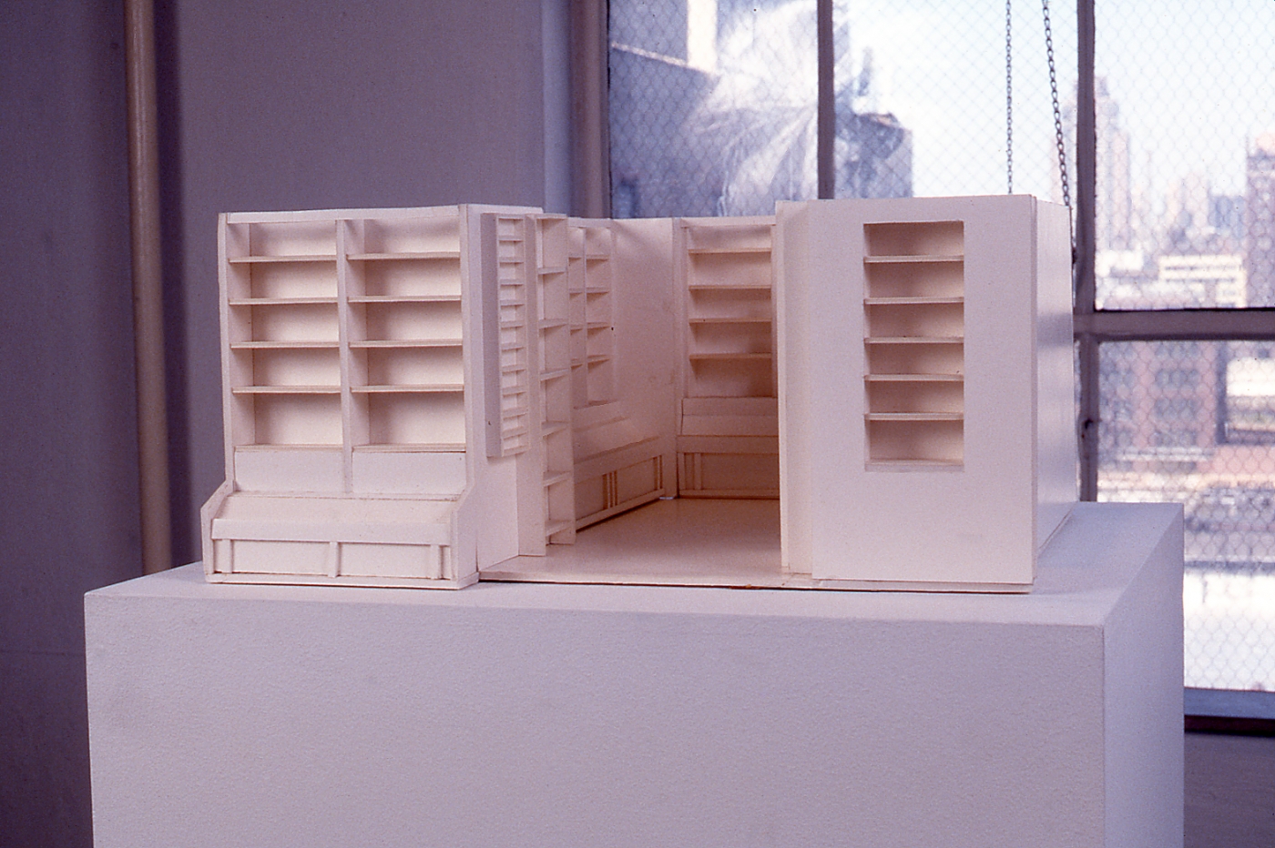 Liesbeth Bik & Jos van der Pol, The Bookshop Piece, 1996, architectural model, 9 1/2 x 21 1/4 x 20 1/2 inches