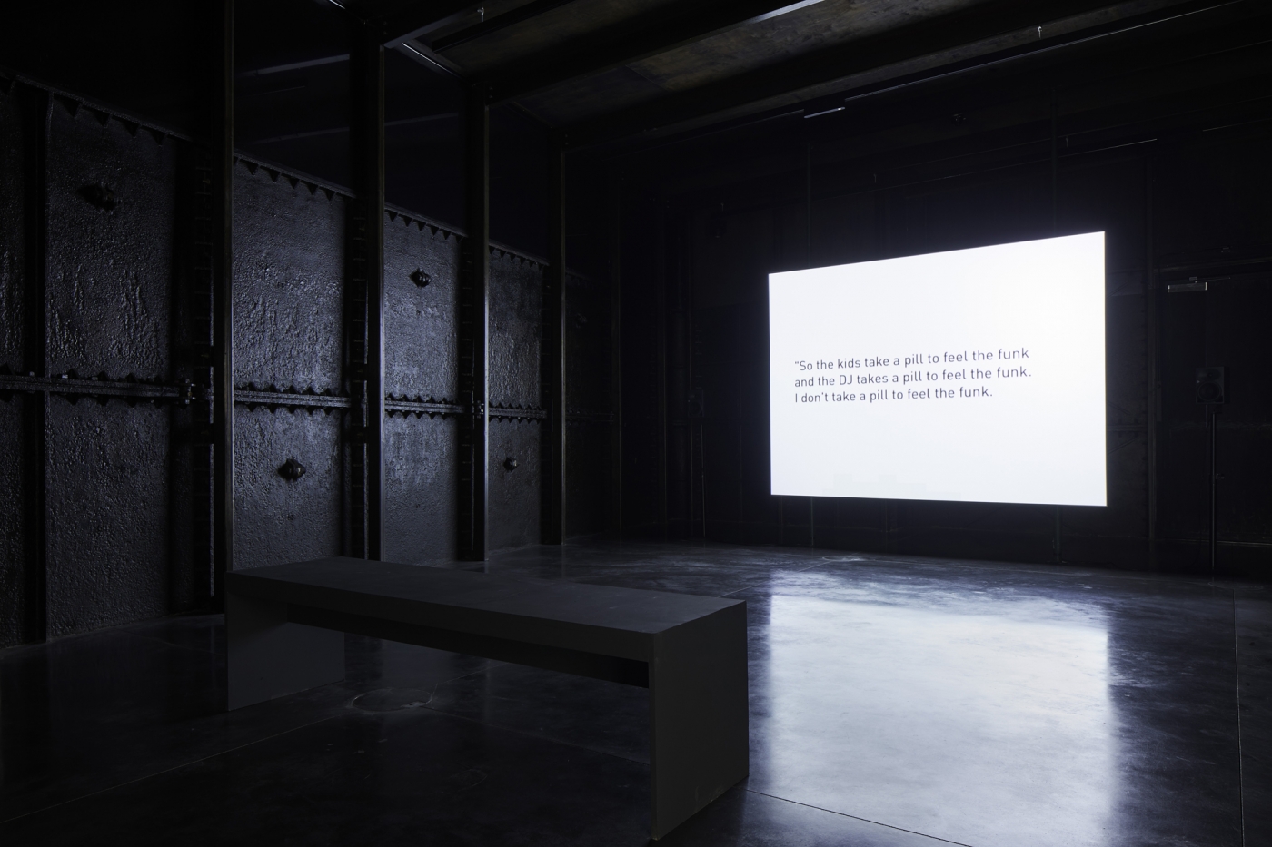 Tony Cokes, Installation view, If UR Reading This It's 2 Late Vol. 1, Goldsmiths Centre for Contemporary Art, London, 2019