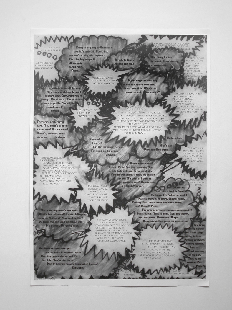 Merlin Carpenter & Melanie Gilligan, The Voice Finds Keith, London 1995, 2007, Poster, sound, objects, Dimensions variable