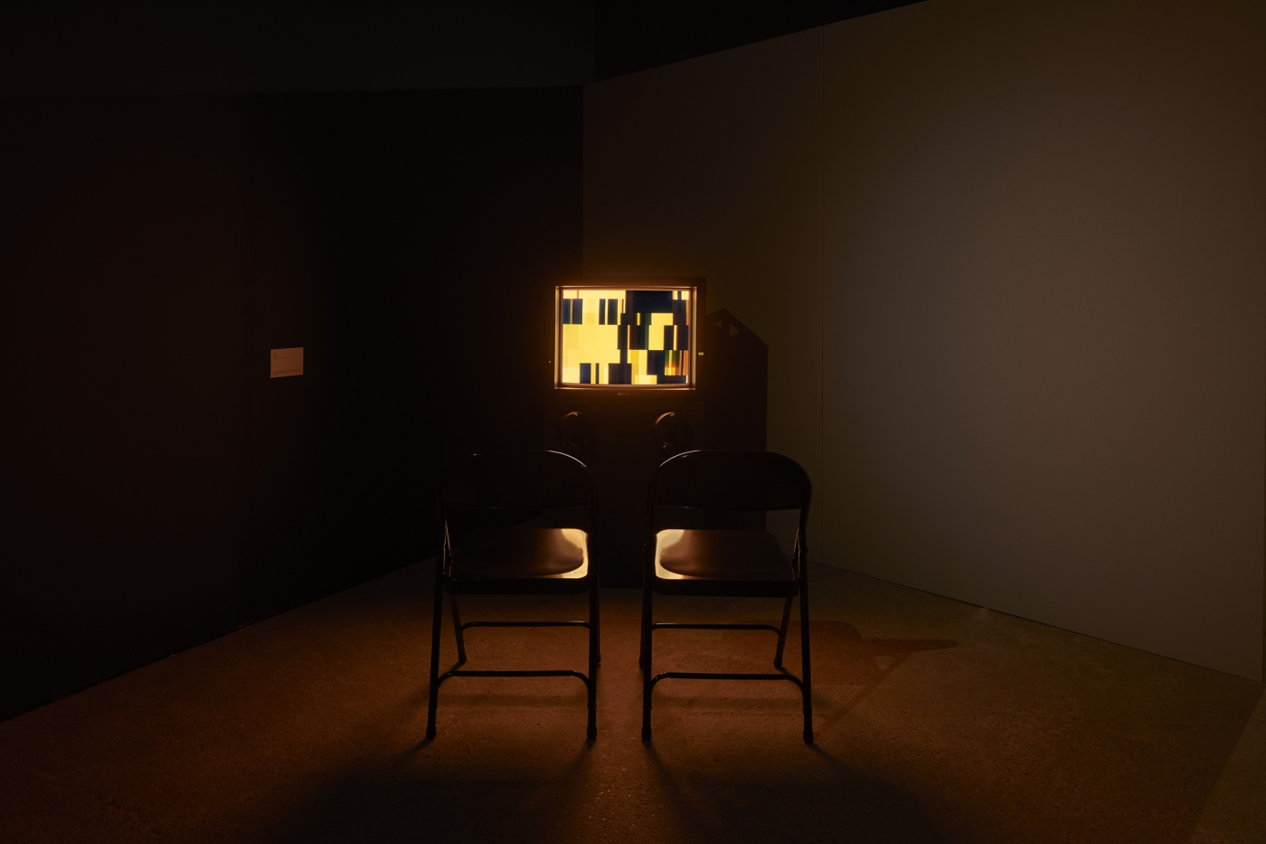 Tony Cokes, Installation view, If UR Reading This It's 2 Late Vol. 1, Goldsmiths Centre for Contemporary Art, London, 2019