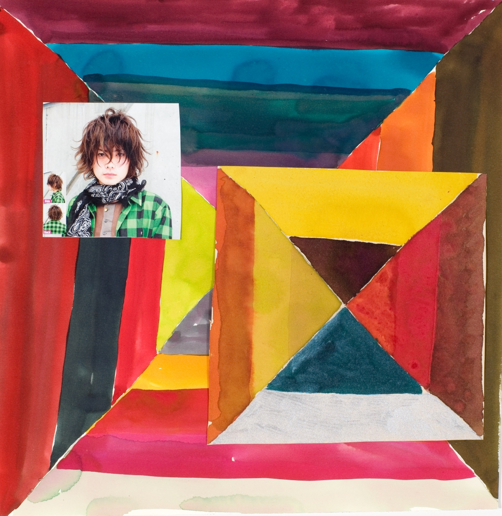 Cruel Poet 6, 2009, watercolor and collage on paper, 14 9/16 x 14 1/4 inches