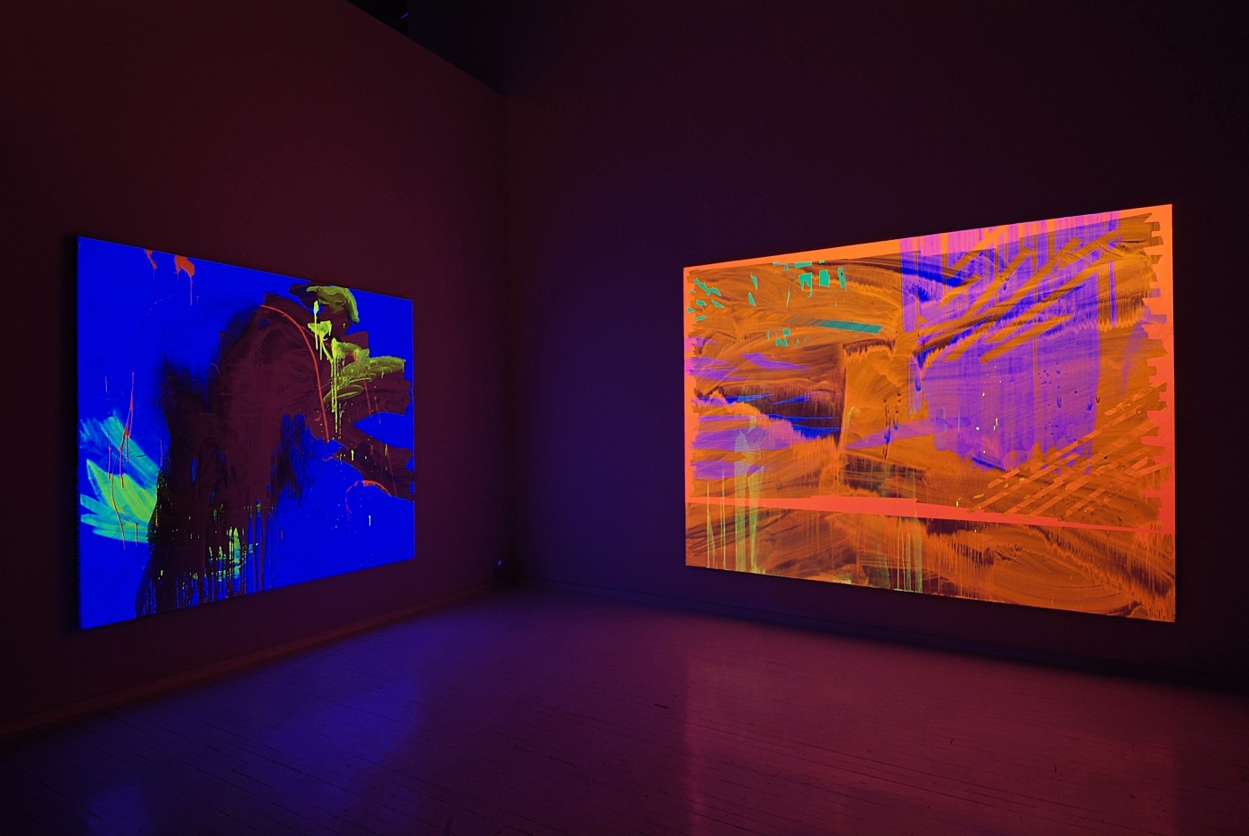 Jacqueline Humphries, Installation view, Black Light Paintings at NYEHAUS, New York, 2006